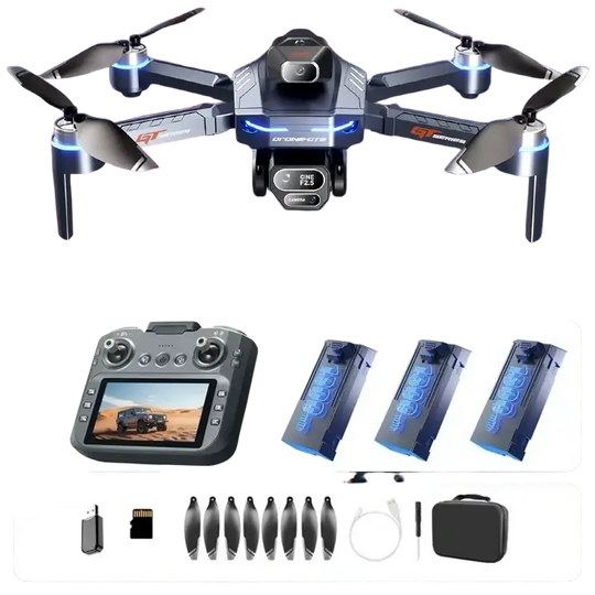 Drone GT8 Pliable avec Caméra 4K GPS et Éclairage LED Noir et Bleu - Batterie Bleue 8K3 - Drone