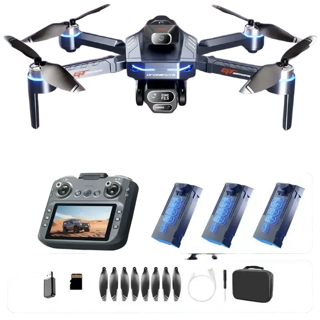 Drone GT8 Pliable avec Caméra 4K GPS et Éclairage LED Noir et Bleu - Batterie Bleue 8K3 - Drone