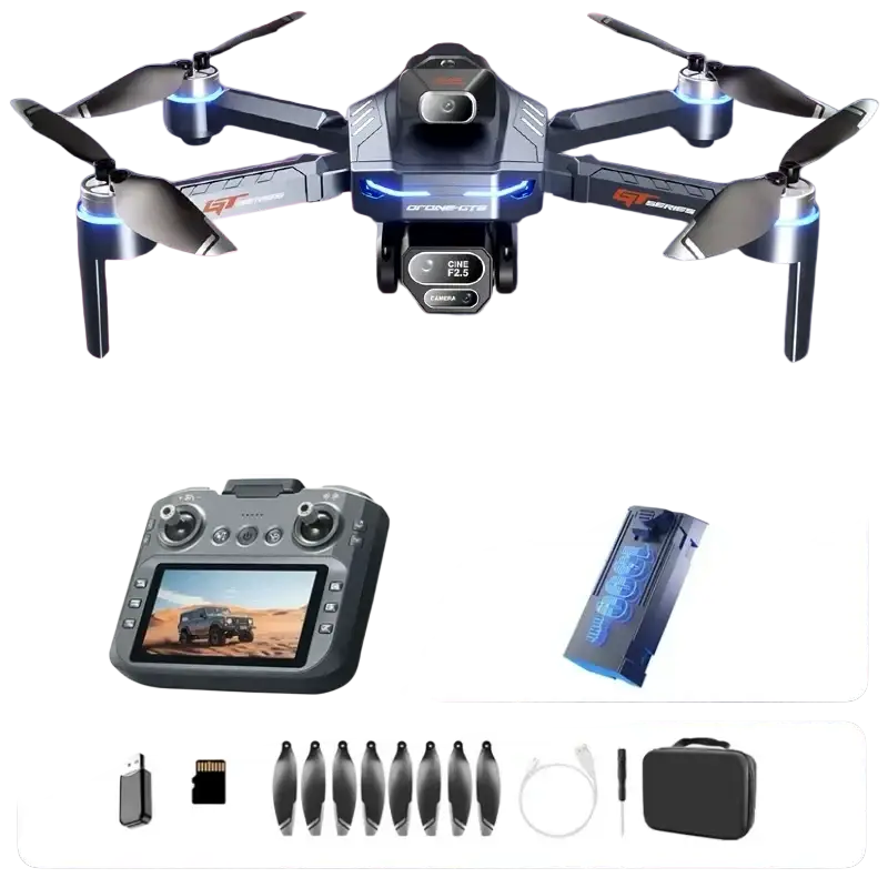 Drone GT8 Pliable avec Caméra 4K GPS et Éclairage LED Noir et Bleu - Batterie Bleue 8K1 - Drone