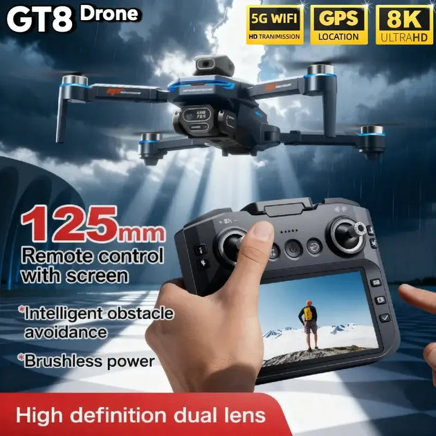 Drone GT8 Pliable avec Caméra 4K GPS et Éclairage LED Noir et Bleu - Drone