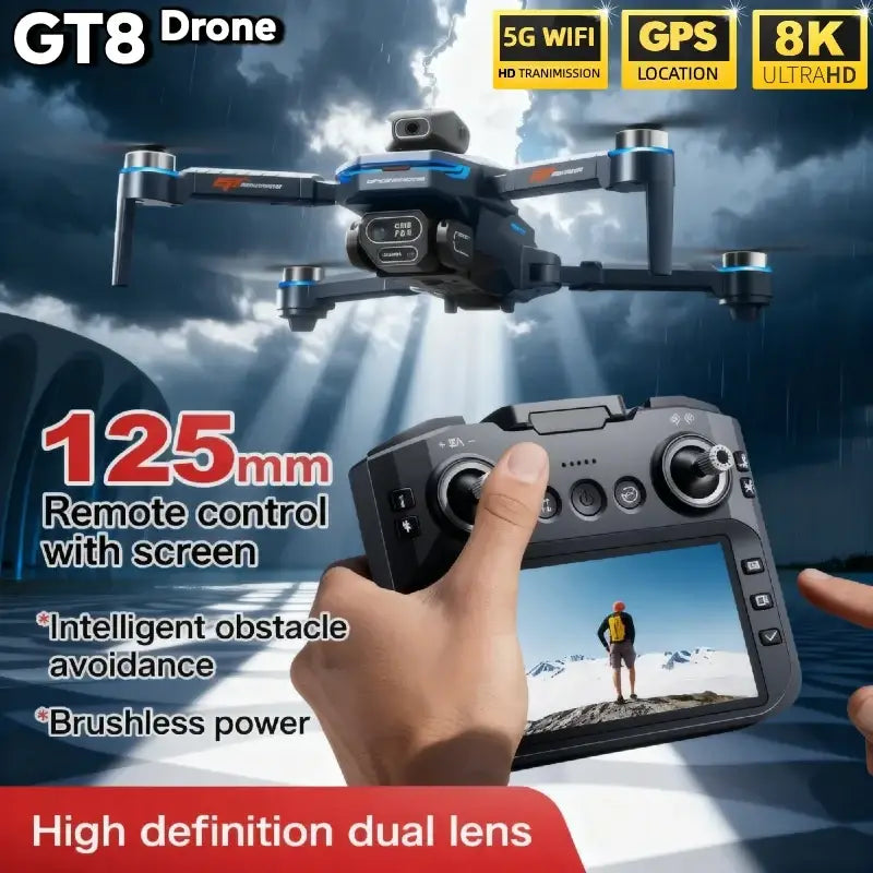 Drone GT8 Pliable avec Caméra 4K GPS et Éclairage LED Noir et Bleu - Drone