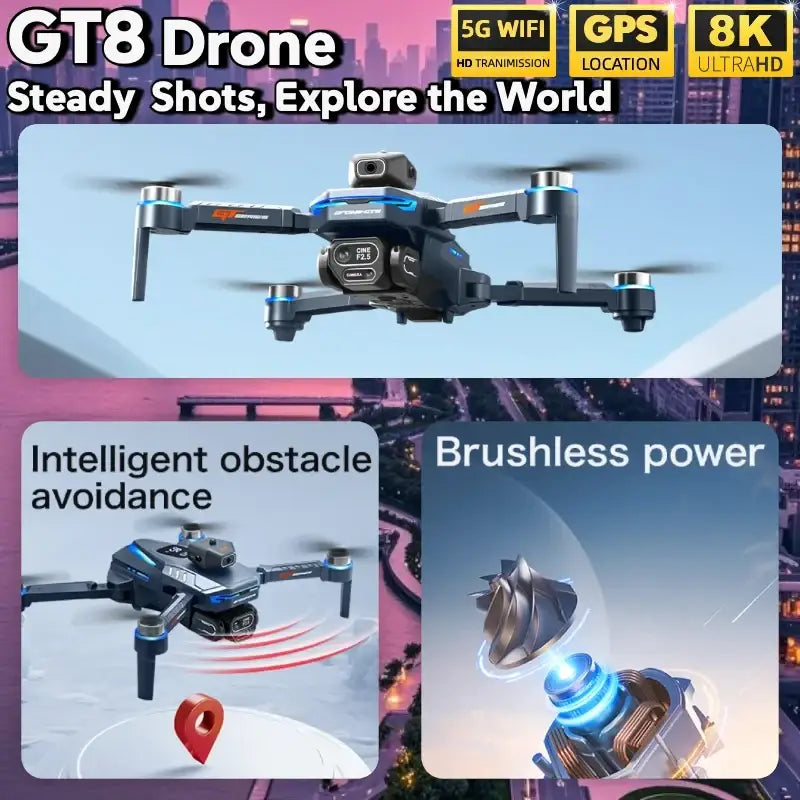 Drone Lenovo GT8 8K GPS avec Double Caméra et Moteur Brushless - Drone