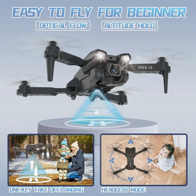 Drone pliable caméra 1080P IDEA12 mini avec 2 batteries RC quadrirotor FPV pour enfants - Drone