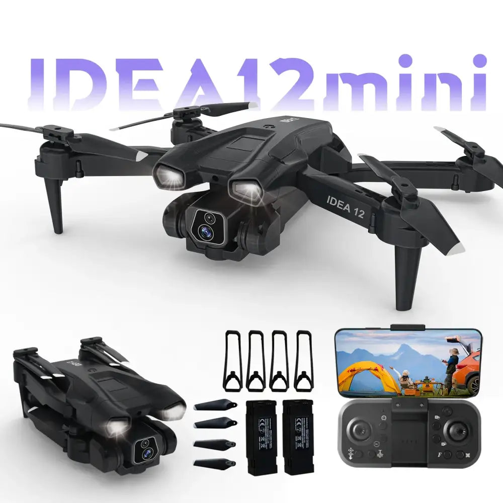 Drone pliable caméra 1080P IDEA12 mini avec 2 batteries RC quadrirotor FPV pour enfants - Drone