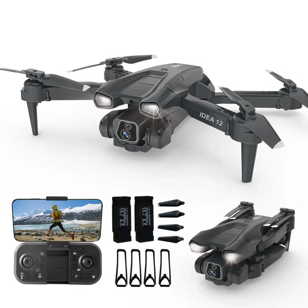 Drone pliable caméra 1080P IDEA12 mini avec 2 batteries RC quadrirotor FPV pour enfants - Drone