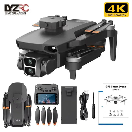 Vue du dessus du drone professionnel GPS L106-1 avec écran de caméra HD 4K, idéal pour la photographie aérienne.