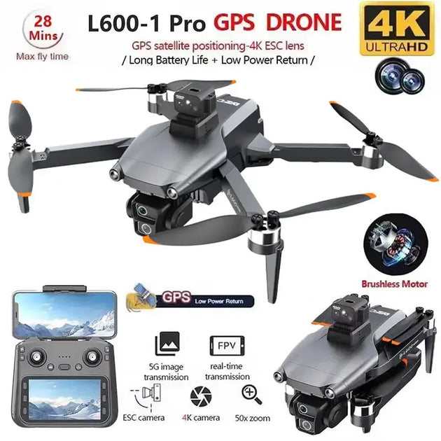 L600-1 Pro Drone GPS 4K professionnel HD à double caméra avec écran 5G WIFI 360 ° et évitement d’obstacles - Drone