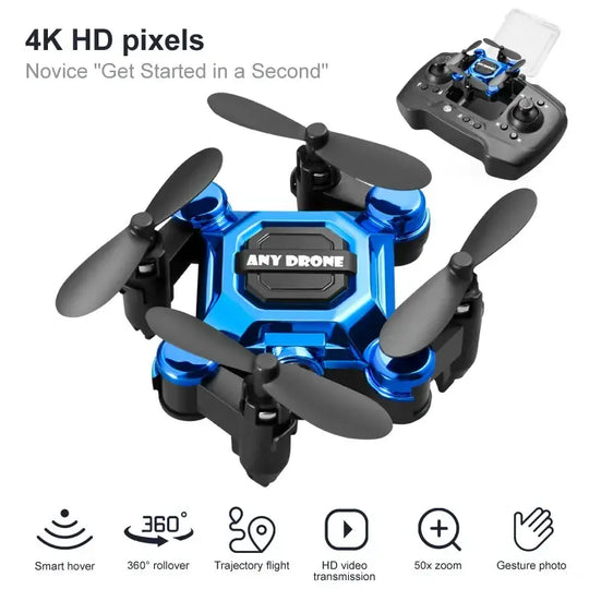 Mini drone pliable Any Drone 4K professionnel bleu métallique K04 - Bleu avec Appareil photo - Drone