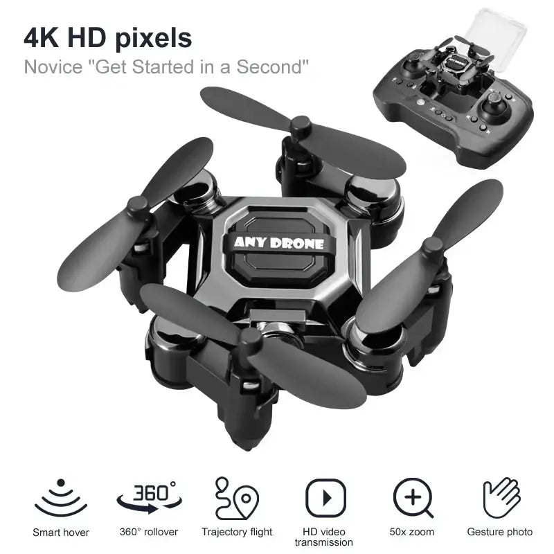 Mini drone pliable Any Drone 4K professionnel bleu métallique K04 - Noir avec Appareil photo - Drone