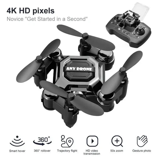 Mini drone pliable Any Drone 4K professionnel bleu métallique K04 - Noir avec Appareil photo - Drone