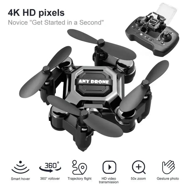 Mini drone pliable Any Drone 4K professionnel bleu métallique K04 - Noir avec Appareil photo - Drone