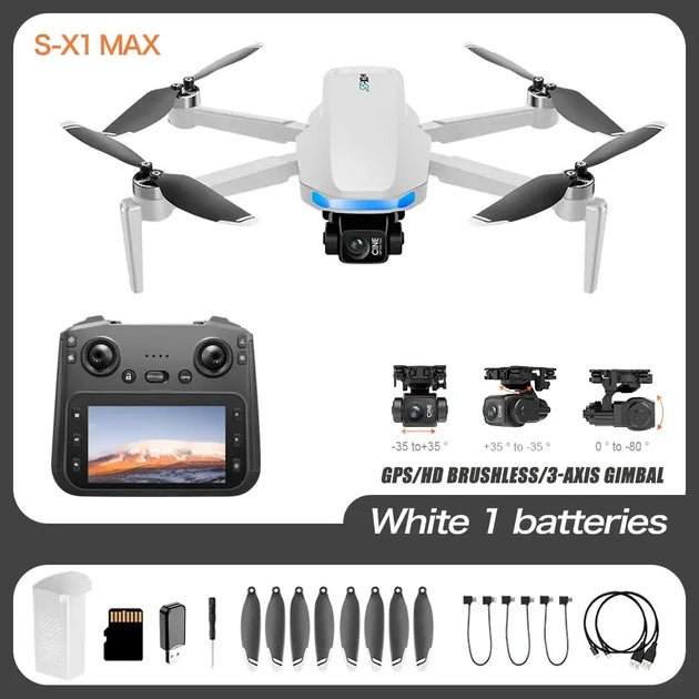 S-X1 Drone GPS 4K Professionnel avec Caméra HD Cardan 3 Axes Transmission d’Image 5G Contrôle Écran FPV Jouet Dron