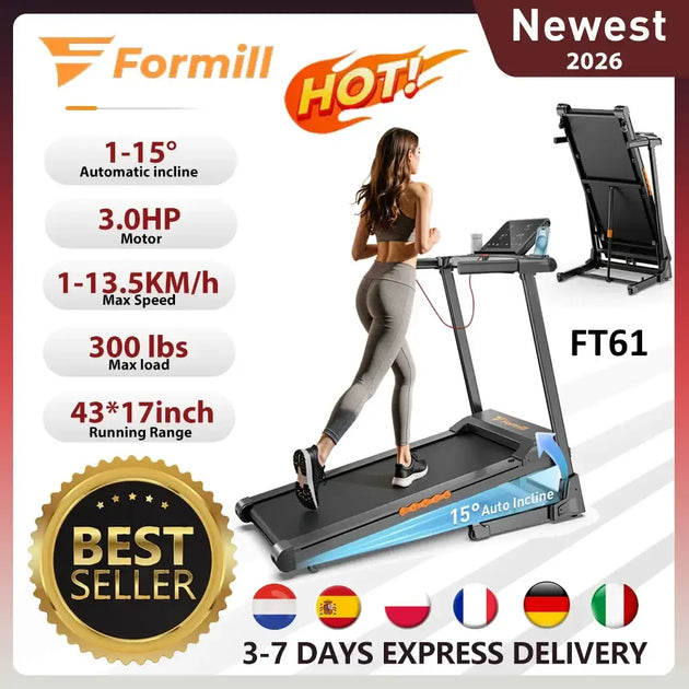 Tapis de course Noir Formill FT61 avec inclinaison automatique pour coureurs sérieux - Tapis de marche