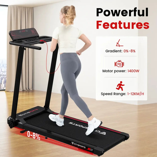 Tapis roulant électrique pliant CITYSPORTS PRO avec inclinaison - vitesse maximale de 12 km/h contrôle par application