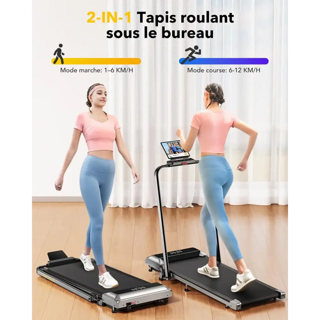 Tapis roulant noir et argent avec écran tactile et running belt - Tapis de marche