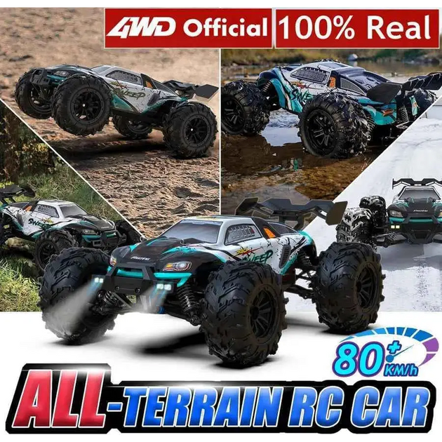 Voiture RC à dérive 1:16, 80 km/h, LED, 4WD, camion monstre télécommandé pour enfants et adultes