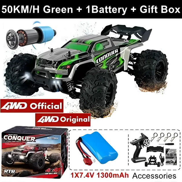 Voiture RC à dérive 1:16, 80 km/h, LED, 4WD, camion monstre télécommandé pour enfants et adultes