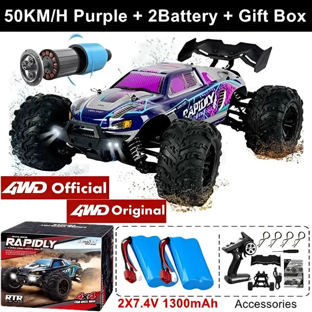 Voiture RC à dérive 1:16, 80 km/h, LED, 4WD, camion monstre télécommandé pour enfants et adultes