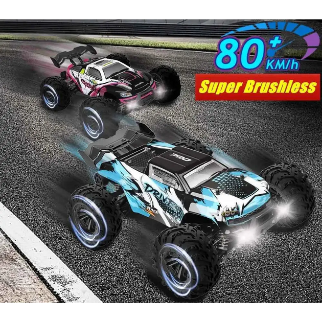 Voiture RC à dérive 1:16, 80 km/h, LED, 4WD, camion monstre télécommandé pour enfants et adultes