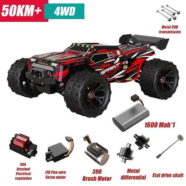 Voiture RC tout-terrain 80 KM/H, camion monstre télécommandé 4WD 1/14 avec phare LED sans balais, jouets idéaux pour garçons, cadeau parfait