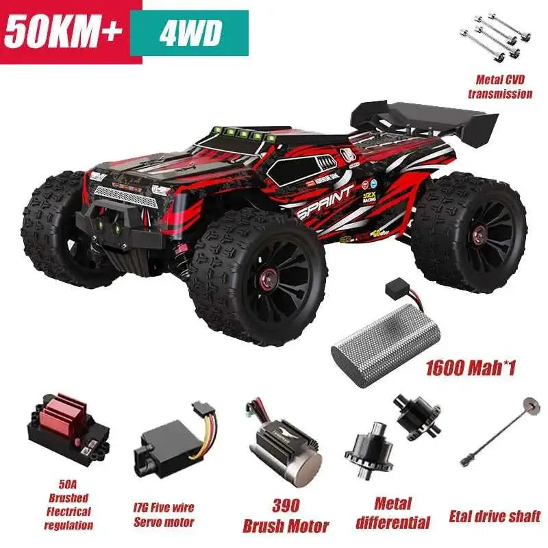 Voiture RC tout-terrain 80 KM/H, camion monstre télécommandé 4WD 1/14 avec phare LED sans balais, jouets idéaux pour garçons, cadeau parfait