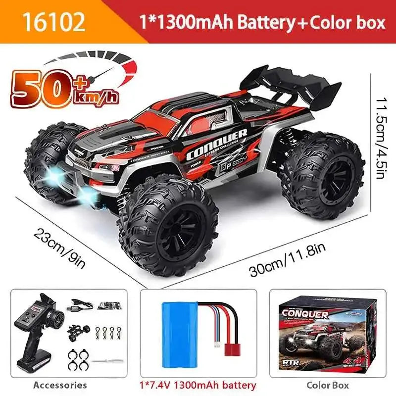 Voiture Télécommandée Enfants 4x4 Monster Drift avec LED, Camion 1:16, Vitesse jusqu'à 70 km/h