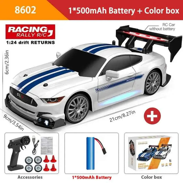 Voiture Télécommandée 1:24 Haute Vitesse Mustang 4WD, Pneu Remplaçable, Contrôle 30M